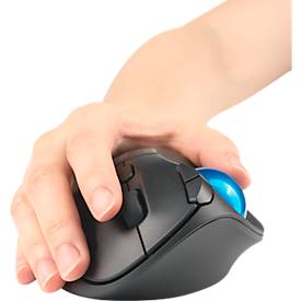 Trackball Kensington Pro Fit™ Ergo TB450, ergonomisch, kabellos, Batteriebetrieb, 400/800/1200/1600 dpi, PCR, grau-blau