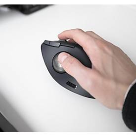 Trackball Kensington Pro Fit™ Ergo TB550, ergonomisch, kabellos, wiederaufladbarer Akku, 7 Tasten und 4D-Scrollrad, 400/800/1200/1600 dpi, PCR, grau-blau