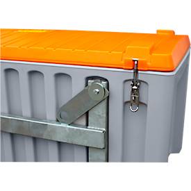 Transport- und Pritschenbox CEMO CEMbox 750, Polyethylen, 750 l, L 1700 x B 860 x H 800 mm, stapelbar, kranbar, grau/orange