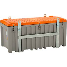 Transport- und Pritschenbox CEMO CEMbox 750, Polyethylen, 750 l, L 1700 x B 860 x H 800 mm, stapelbar, kranbar, mit Seitentür, grau/orange