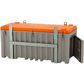 Transport- und Pritschenbox CEMO CEMbox 750, Polyethylen, 750 l, L 1700 x B 860 x H 800 mm, stapelbar, kranbar, mit Seitentür, grau/orange