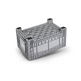 Transport-und Stapelbehälter Noah, ohne Deckel, Boden & Wände geschlossen, Volumen 354 l, Traglast bis 300 kg, 4 Füße, B 1200 x T 800 x H 580 mm, lebensmittelechtes Polyethylen, grau