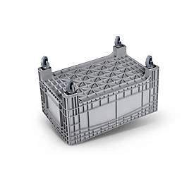 Transport-und Stapelbehälter Noah, ohne Deckel, Boden & Wände geschlossen, Volumen 354 l, Traglast bis 300 kg, Lenk- & Bockrollen, B 1200 x T 800 x H 730 mm, lebensmittelechtes Polyethylen, grau