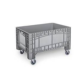 Transport-und Stapelbehälter Noah, ohne Deckel, Boden & Wände geschlossen, Volumen 354 l, Traglast bis 300 kg, Lenk- & Bockrollen, B 1200 x T 800 x H 730 mm, lebensmittelechtes Polyethylen, grau