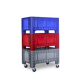 Transport-und Stapelbehälter Noah, ohne Deckel, Boden & Wände geschlossen, Volumen 354 l, Traglast bis 300 kg, Lenk- & Bockrollen, L 1200 x B 800 x H 730 mm, lebensmittelechtes Polyethylen, grau
