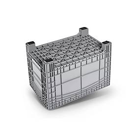 Transport-und Stapelbehälter Noah, ohne Deckel, Boden & Wände geschlossen, Volumen 535 l, Traglast bis 300 kg, 4 Füße, L 800 x B 1200 x H 800 mm, lebensmittelechtes Polyethylen, grau