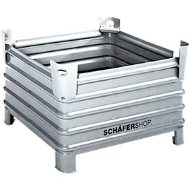 Transport- und Stapelbehälter Schäfer Shop Select, B 1000 x T 800 x H 605 mm, feuerverzinkt, Traglast bis 2000 kg, Füße