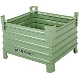 Transport- und Stapelbehälter Schäfer Shop Select, B 1000 x T 800 x H 605 mm, resedagrün RAL 6011, Traglast bis 2000 kg, Füße