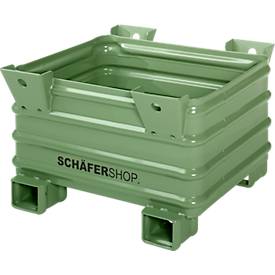 Transport- und Stapelbehälter Schäfer Shop Select B 1000 x T 800 x H 610 mm, resedagrün RAL 6011, Traglast bis 2000 kg, Gabeltaschen

