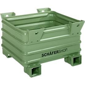 Transport- und Stapelbehälter Schäfer Shop Select B 1000 x T 800 x H 610 mm, resedagrün RAL 6011, Traglast bis 2000 kg, Gabeltaschen
