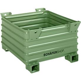 Transport- und Stapelbehälter Schäfer Shop Select B 1200 x T 1000 x H 650 mm, resedagrün RAL 6011, Traglast bis 2000 kg, Gabeltaschen
