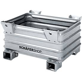 Transport- und Stapelbehälter Schäfer Shop Select B 1200 x T 800 x H 650 mm, feuerverzinkt, Traglast bis 2000 kg, Gabeltaschen
