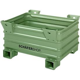 Transport- und Stapelbehälter Schäfer Shop Select B 1200 x T 800 x H650 mm, resedagrün RAL 6011, Traglast bis 2000 kg, Gabeltaschen
