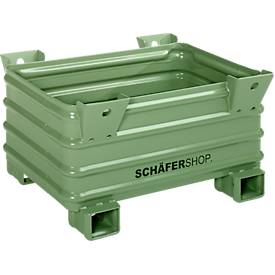 Transport- und Stapelbehälter Schäfer Shop Select B 1200 x T 800 x H650 mm, resedagrün RAL 6011, Traglast bis 2000 kg, Gabeltaschen
