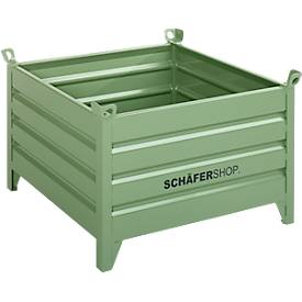 Transport- und Stapelbehälter Schäfer Shop Select, mit festen Wänden, B 850 x T 550 x H 670 mm, resedagrün RAL 6011, bis 800 kg