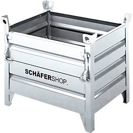 Transport- und Stapelbehälter Schäfer Shop Select, mit Klappe, B 850 x T 550 x H 670 mm, feuerverzinkt, bis 800 kg