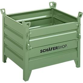 Transport- und Stapelbehälter Schäfer Shop Select, mit Klappe, B 850 x T 550 x H 670 mm, resedagrün RAL 6011, bis 800 kg