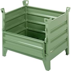 Transport- und Stapelbehälter Schäfer Shop Select, mit Klappe, B 850 x T 550 x H 670 mm, resedagrün RAL 6011, bis 800 kg