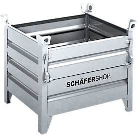 Transport- und Stapelbehälter Schäfer Shop Select, mit Klappe, B 850 x T 650 x H 670 mm, feuerverzinkt, bis 800 kg