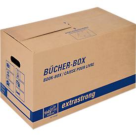 Transportbox Bücher-Box, besonders stabil, verstärkte Tragegriffe, doppelter Boden, Beschriftungsfelder, B 580 x T 300 x H 340 mm, Wellpappe, braun