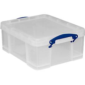 Transportbox Really Useful Box, Volumen 18 l, L 480 x B 390 x H 200 mm, stapelbar, mit Deckel & Klappgriffen, PP, transparent