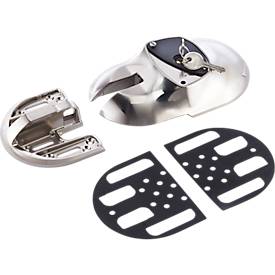 Transporterdiebstahlsicherung Mottez, für alle Türarten, 3 mögliche Montagearten, inkl. Schrauben, 190 x 110 x 40 mm, Zamak vernickelt, silber