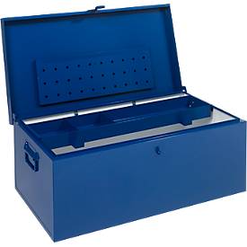 Transportkiste, Dokumentenfach, herausnehmbares Werkzeugfach, L 830 x B 440 x H 340 mm, Stahlblech, RAL 5010