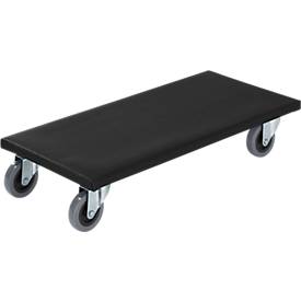 Transportroller, L 600 x B 800 x H 165 mm, Traglast 500 kg, mit 4 Lenkrollen, blau