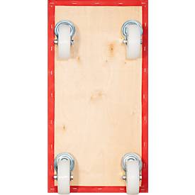 Transportroller Wagner MM 1690, bis 400 kg, Anti-Rutsch-Belag, Hart-Räder, L 575 x B 300 mm, FSC®-Multiplexplatte, rot
