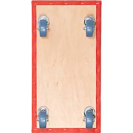 Transportroller Wagner MM 1691, bis 300 kg, Anti-Rutsch-Belag, Soft-Räder, L 575 x B 300 mm, FSC®-Multiplexplatte, rot