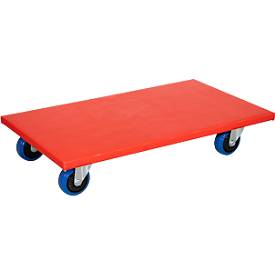 Transportroller Wagner MM 1693, bis 400 kg, Anti-Rutsch-Belag, Soft-Räder, L 600 x B 350 mm, FSC®-Multiplexplatte, rot