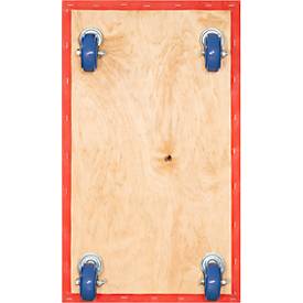 Transportroller Wagner MM 1693, bis 400 kg, Anti-Rutsch-Belag, Soft-Räder, L 600 x B 350 mm, FSC®-Multiplexplatte, rot