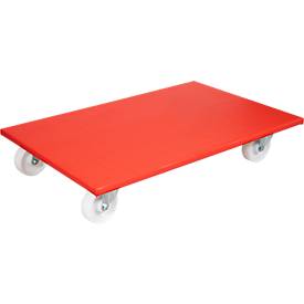 Transportroller Wagner MM 1695, bis 300 kg, Anti-Rutsch-Belag, Hart-Räder, L 780 x B 500 mm, FSC®-Multiplexplatte, rot