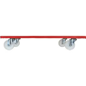 Transportroller Wagner MM 1695, bis 300 kg, Anti-Rutsch-Belag, Hart-Räder, L 780 x B 500 mm, FSC®-Multiplexplatte, rot