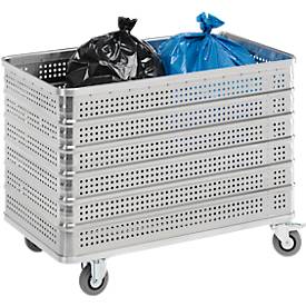 Transportwagen aus Aluminium, ohne Deckel, 430 l, gelocht