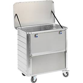 Transportwagen aus Leichtmetall, absenkbare Längswand, 355 Liter, mit Deckel