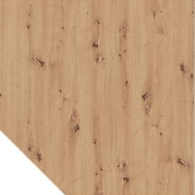 Trapezplatte Breno, Verbindungsplatte für Schreibtische Breno, mit Stützfuß, L 1200 x B 1200 mm, Spanplatte, Asteiche/Silber