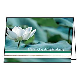 Trauerkarte Sigel „Water Lily“, Format B6, 115 x 170 mm, mit weißen & gummierten Umschlägen, grün, FSC®-Glanzkarton, 10 Stück