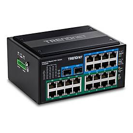 TRENDnet - Hardened Industrial - Switch - 16 x 10/100/1000 (PoE+) + 8 x 10/100/1000 + 2 x 100/1000 SFP - an DIN-Schiene 