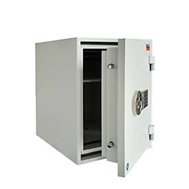 Tresor FRS 51, Feuerwiderstand LFS 60P nach EN 15659, Sicherheitsstufe S 2, Elektronikschloss &amp; Schlüsselschalter, 2 Fachböden, B 445 x T 425 x H 510 mm, lichtgrau RAL 7035