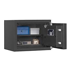 Tresor Lyra 0, Klasse 0 nach EN 1143-1, 8,2 l, Türanschlag rechts, Doppelbartschloss, 1 Fachboden, B 350 x T 280 x H 270 mm, graphitgrau RAL 7024