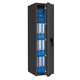 Tresor Lyra 12, Klasse 0 nach EN 1143-1, 125 l, Türanschlag rechts, Doppelbartschloss, 3 Fachböden, B 400 x T 420 x H 1400 mm, graphitgrau RAL 7024