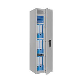 Tresor Lyra 12, Klasse 0 nach EN 1143-1, 125 l, Türanschlag rechts, Doppelbartschloss, 3 Fachböden, B 400 x T 420 x H 1400 mm, lichtgrau RAL 7035