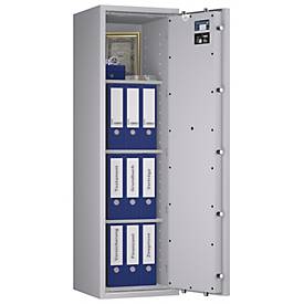 Tresor Lyra 12, Klasse 0 nach EN 1143-1, 125 l, Türanschlag rechts, Doppelbartschloss, 3 Fachböden, B 400 x T 420 x H 1400 mm, lichtgrau RAL 7035