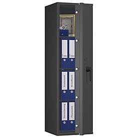 Tresor Lyra 12, Klasse I nach EN 1143-1, 125 l, Türanschlag rechts, Doppelbartschloss, 3 Fachböden, B 400 x T 420 x H 1400 mm, graphitgrau RAL 7024