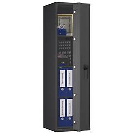 Tresor Lyra 12, Klasse I nach EN 1143-1, 125 l, Türanschlag rechts, Doppelbartschloss, 3 Fachböden, B 400 x T 420 x H 1400 mm, graphitgrau RAL 7024