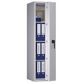 Tresor Lyra 12, Klasse I nach EN 1143-1, 125 l, Türanschlag rechts, Doppelbartschloss, 3 Fachböden, B 400 x T 420 x H 1400 mm, lichtgrau RAL 7035