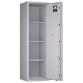 Tresor Lyra 12, Klasse I nach EN 1143-1, 125 l, Türanschlag rechts, Doppelbartschloss, 3 Fachböden, B 400 x T 420 x H 1400 mm, lichtgrau RAL 7035
