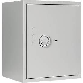 Tresor Lyra 3, Widerstandsgrad 0 nach EN 1143-1, Volumen 66 l, Türanschlag rechts, Doppelbartschloss mit 2 Schlüsseln, 2 Fachböden, inkl. Verankerungsmaterial, B 500 x T 420 x H 605 mm, lichtgrau RAL 7035