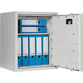 Tresor Lyra 3, Widerstandsgrad 0 nach EN 1143-1, Volumen 66 l, Türanschlag rechts, Doppelbartschloss mit 2 Schlüsseln, 2 Fachböden, inkl. Verankerungsmaterial, B 500 x T 420 x H 605 mm, lichtgrau RAL 7035